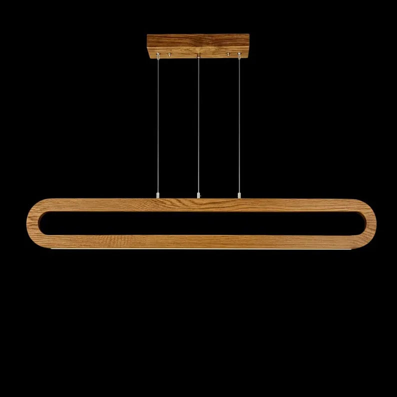 Handmade Wood Pendant Light - Dimmable Linear Led Chandelier - Light Fixture for Dining Room, Kitchen Island or Living Room - Ceiling Lamp
