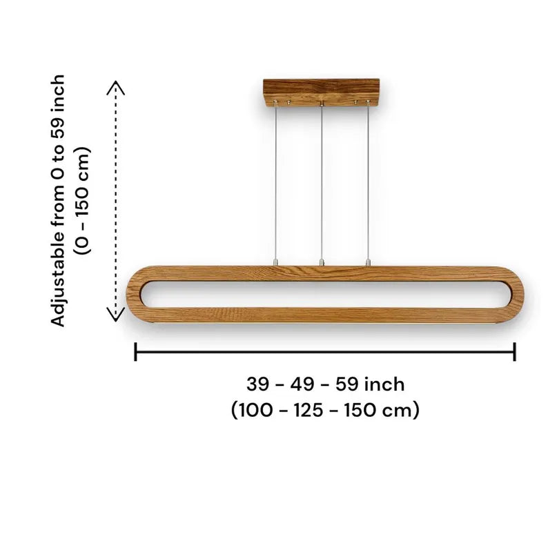 Handmade Wood Pendant Light - Dimmable Linear Led Chandelier - Light Fixture for Dining Room, Kitchen Island or Living Room - Ceiling Lamp