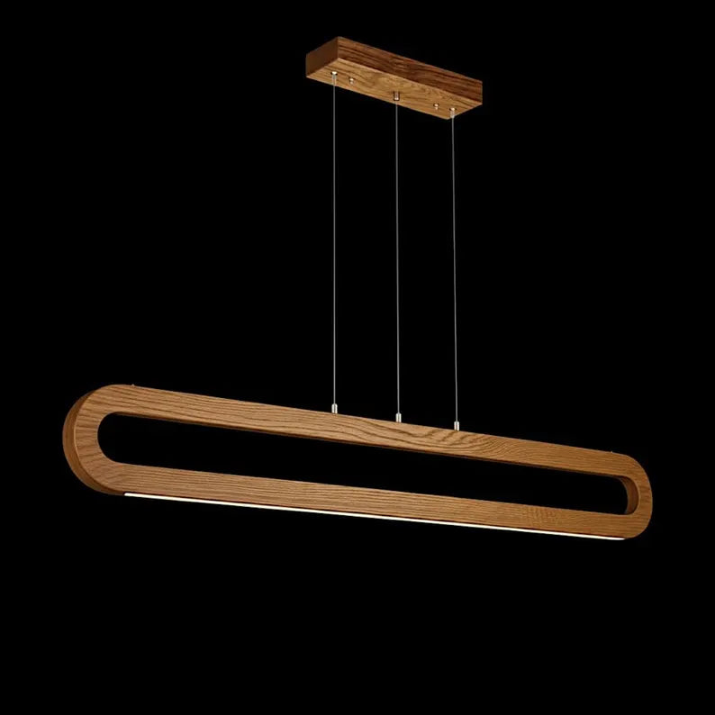 Handmade Wood Pendant Light - Dimmable Linear Led Chandelier - Light Fixture for Dining Room, Kitchen Island or Living Room - Ceiling Lamp