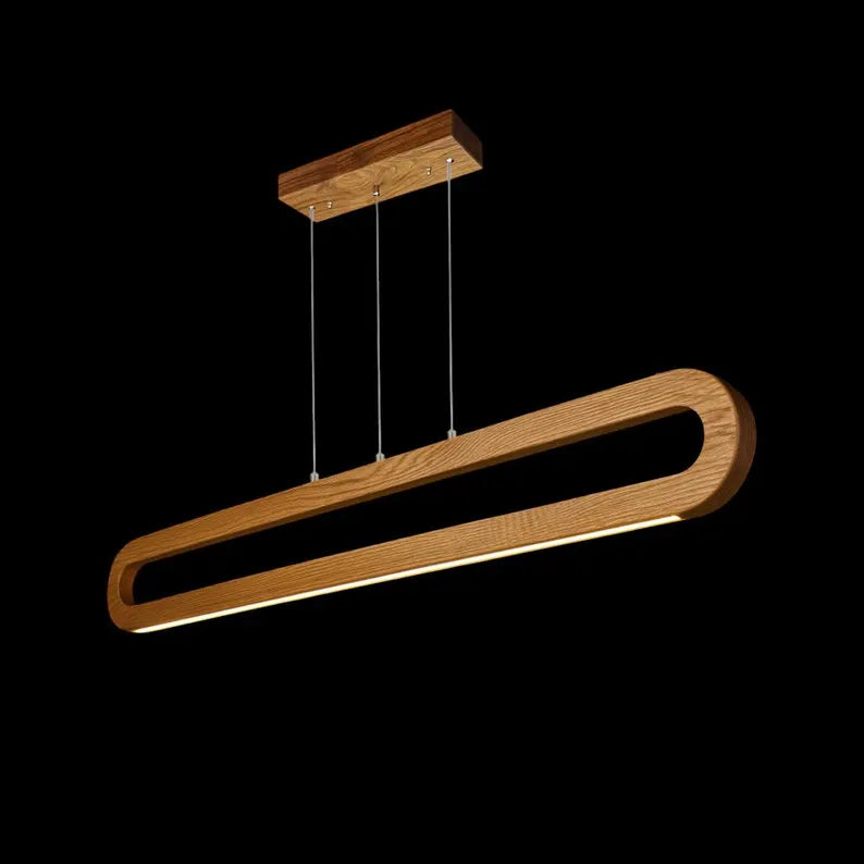 Handmade Wood Pendant Light - Dimmable Linear Led Chandelier - Light Fixture for Dining Room, Kitchen Island or Living Room - Ceiling Lamp
