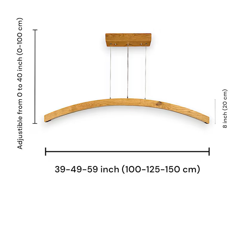 Curved Wood Led Ceiling lamp - Handmade Pendant Light - Home Decor Lighting - Light Fixture for Dining Room, Kitchen Island or Living Room