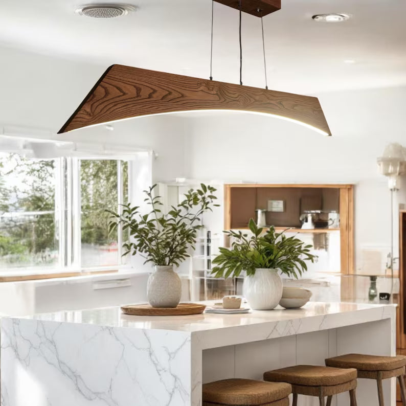 Handmade Wood Pendant Light - Dimmable Wood Ceiling Lamp - Home Decor Light - Light Fixture for Dining Room, Kitchen Island or Living Room