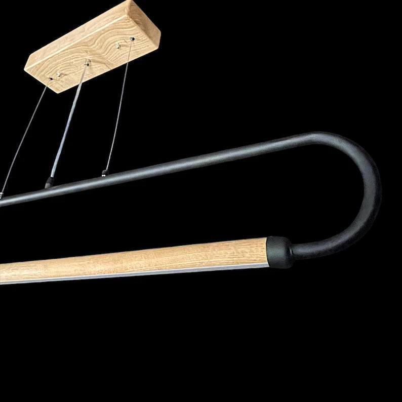 Wood and Metal LED Pendant Light - Modern Led Chandelier -Light Fixture for Dining Room, Kitchen Island or Living Room - Home Decor Lighting