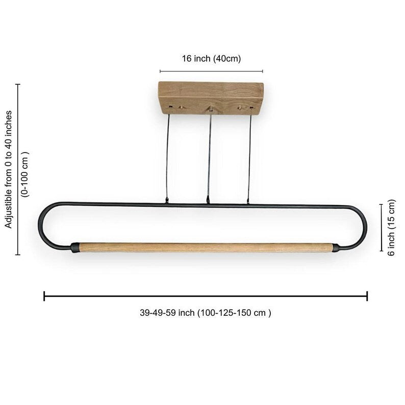 Wood and Metal LED Pendant Light - Modern Led Chandelier -Light Fixture for Dining Room, Kitchen Island or Living Room - Home Decor Lighting