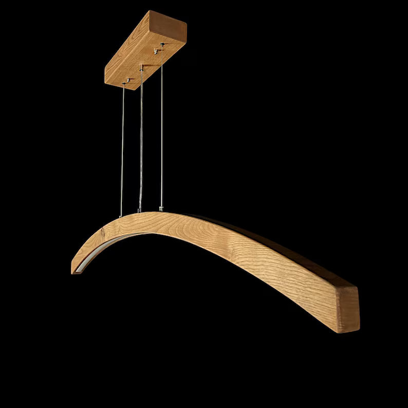Curved Wood Led Ceiling lamp - Handmade Pendant Light - Home Decor Lighting - Light Fixture for Dining Room, Kitchen Island or Living Room