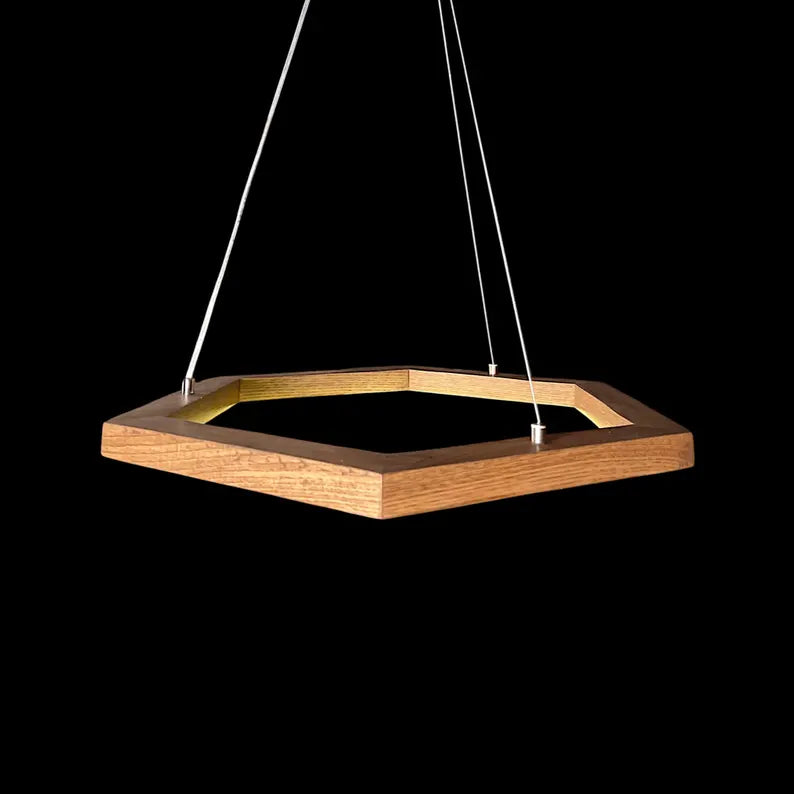 Wooden Hexagon LED Pendant Light – Handmade Chandelier - Wood Ceiling Light - Light Fixture for Dining Room, Kitchen Island or Living Room