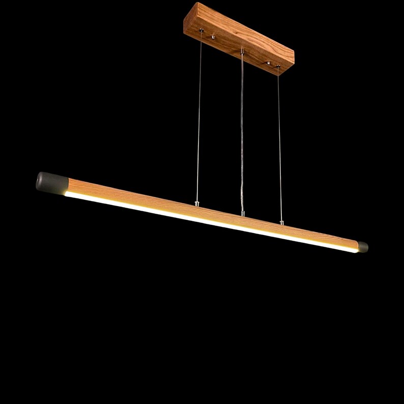 Handmade Wood Pendant Light - Linear Dimmable Ceiling Lamp - Light Fixture for Dining Room, Kitchen Island or Living Room - Home Decor Light