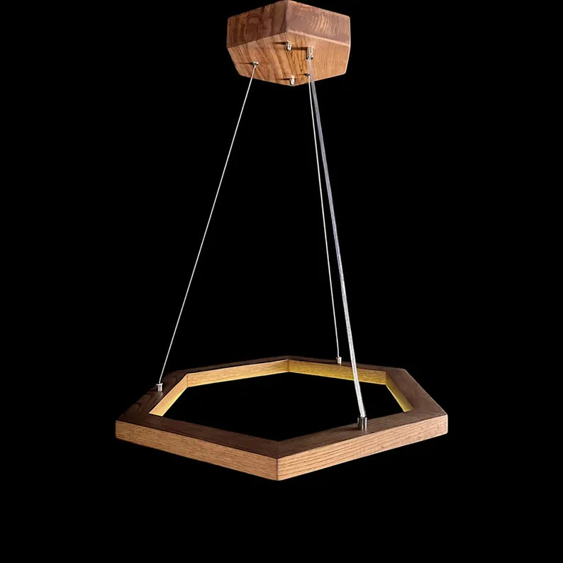 Wooden Hexagon LED Pendant Light – Handmade Chandelier - Wood Ceiling Light - Light Fixture for Dining Room, Kitchen Island or Living Room