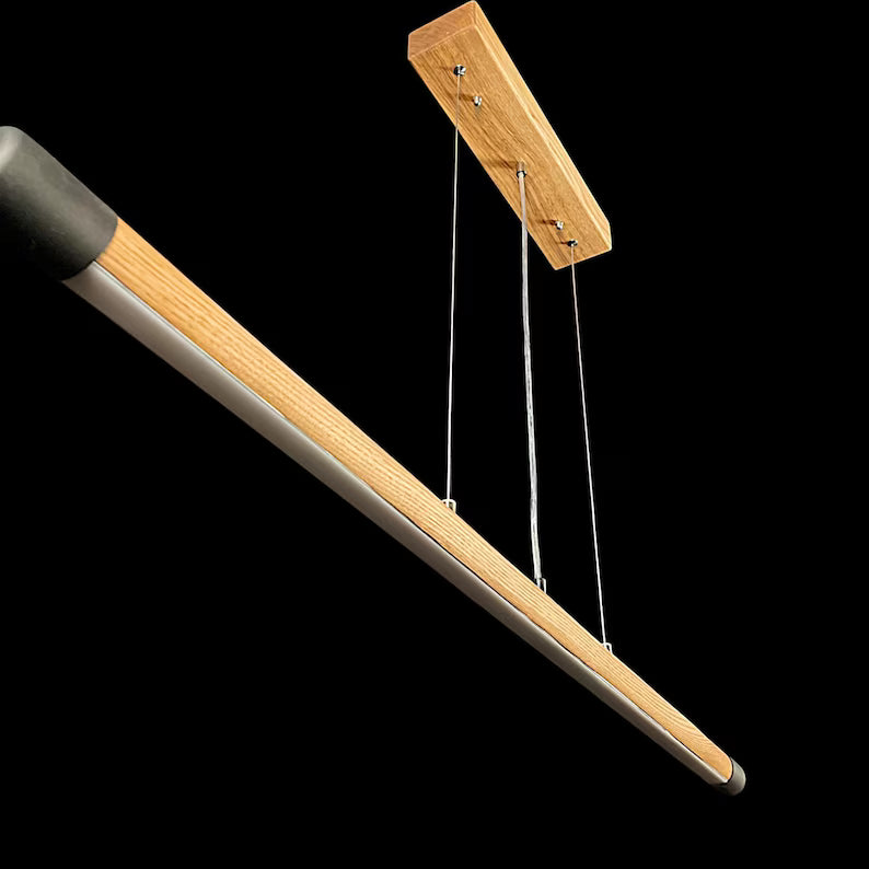 Handmade Wood Pendant Light - Linear Dimmable Ceiling Lamp - Light Fixture for Dining Room, Kitchen Island or Living Room - Home Decor Light