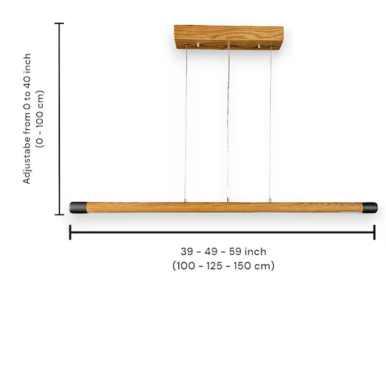 Handmade Wood Pendant Light - Linear Dimmable Ceiling Lamp - Light Fixture for Dining Room, Kitchen Island or Living Room - Home Decor Light