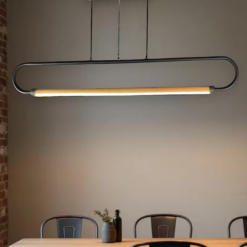 Wood and Metal LED Pendant Light - Modern Led Chandelier -Light Fixture for Dining Room, Kitchen Island or Living Room - Home Decor Lighting