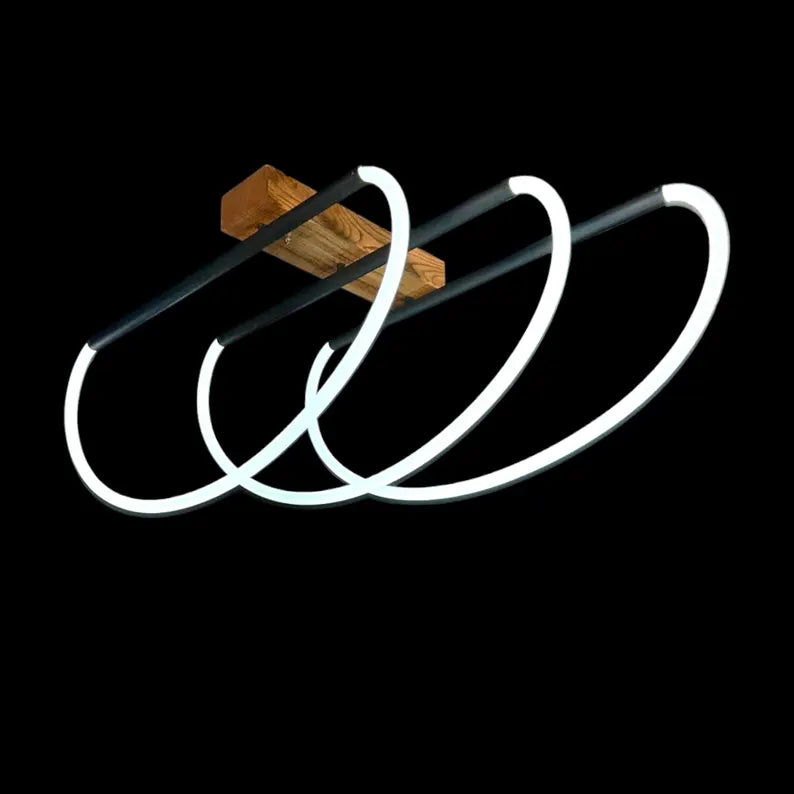 Dimmable LED Wood Loop Chandelier - Home Decor Light - Light Fixture for Dining Room, Kitchen Island or Living Room - Custom Hose Led Lamp