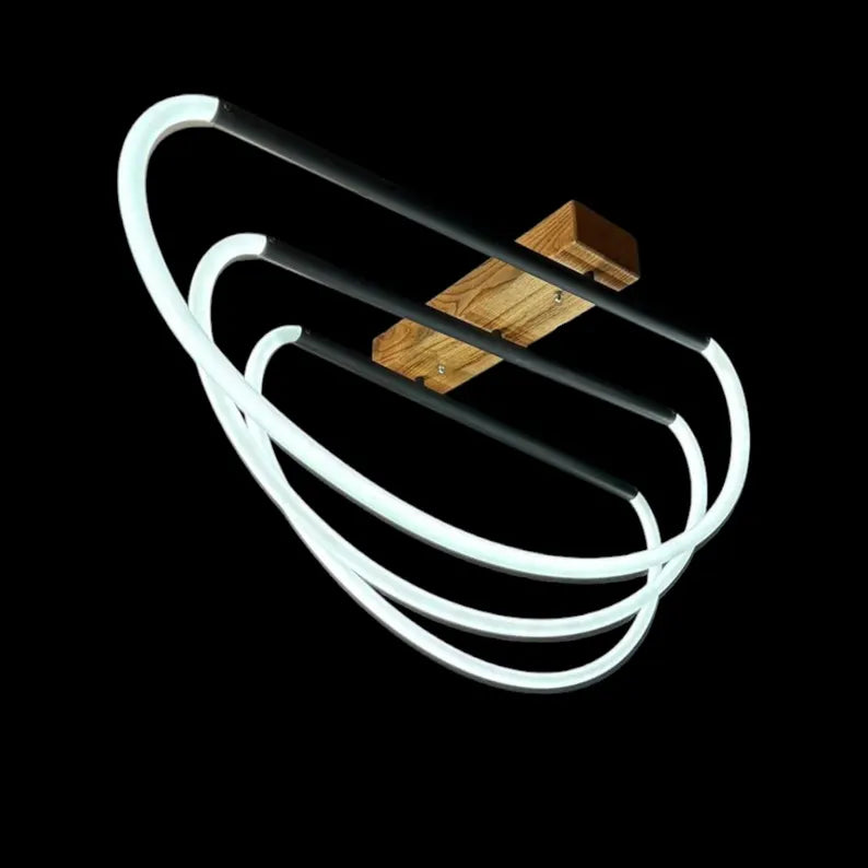 Dimmable LED Wood Loop Chandelier - Home Decor Light - Light Fixture for Dining Room, Kitchen Island or Living Room - Custom Hose Led Lamp