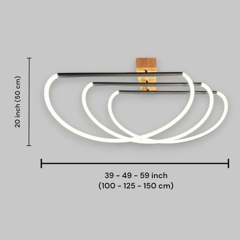 Dimmable LED Wood Loop Chandelier - Home Decor Light - Light Fixture for Dining Room, Kitchen Island or Living Room - Custom Hose Led Lamp