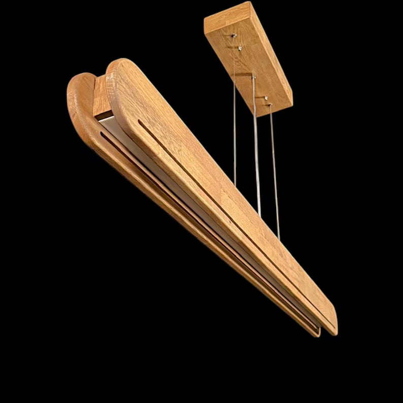 Wood Pendant Light - Dimmable Linear Led Ceiling Lamp - Home Decor Lighting - Light Fixture for Dining Room, Kitchen Island or Living Room