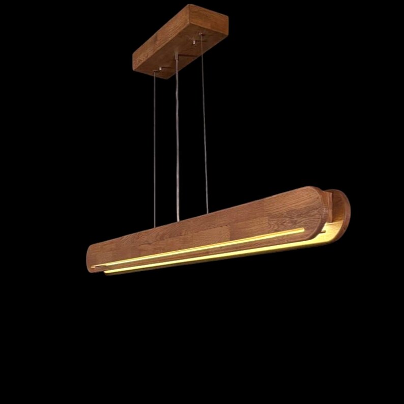 Wood Pendant Light - Dimmable Linear Led Ceiling Lamp - Home Decor Lighting - Light Fixture for Dining Room, Kitchen Island or Living Room