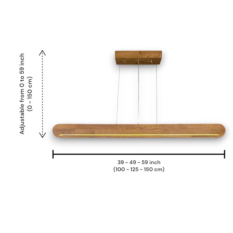 Wood Pendant Light - Dimmable Linear Led Ceiling Lamp - Home Decor Lighting - Light Fixture for Dining Room, Kitchen Island or Living Room