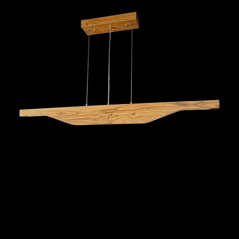 Handmade Wood Pendant Light - Modern Linear Chandelier -Light Fixture for Dining Room, Kitchen Island or Living Room - Dimmable Ceiling Lamp