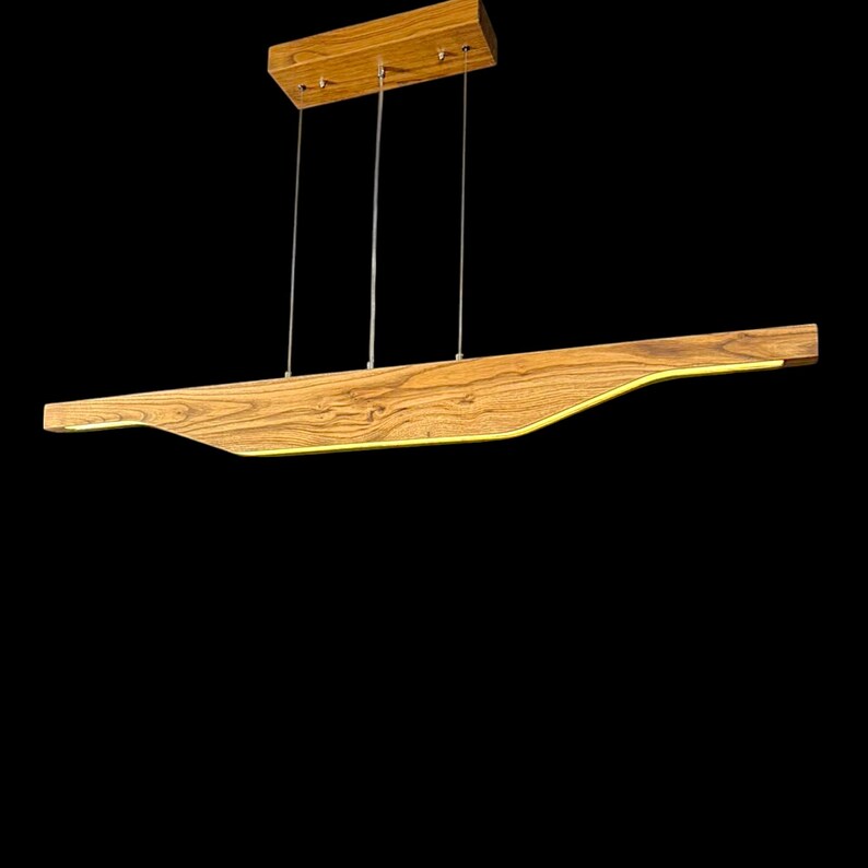 Handmade Wood Pendant Light - Modern Linear Chandelier -Light Fixture for Dining Room, Kitchen Island or Living Room - Dimmable Ceiling Lamp