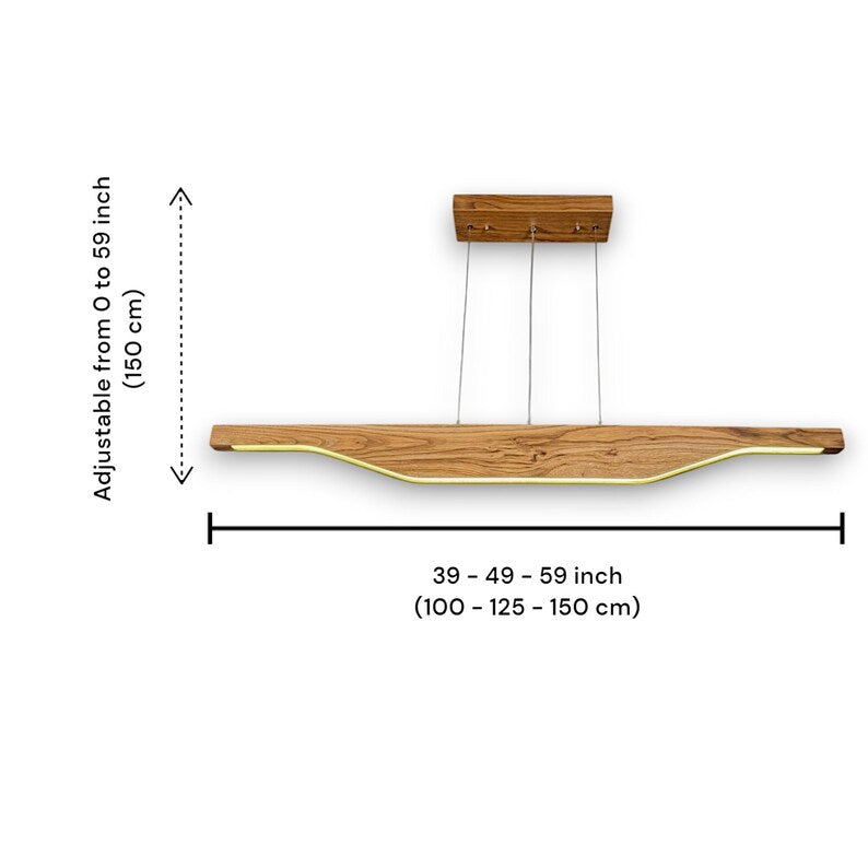 Handmade Wood Pendant Light - Modern Linear Chandelier -Light Fixture for Dining Room, Kitchen Island or Living Room - Dimmable Ceiling Lamp