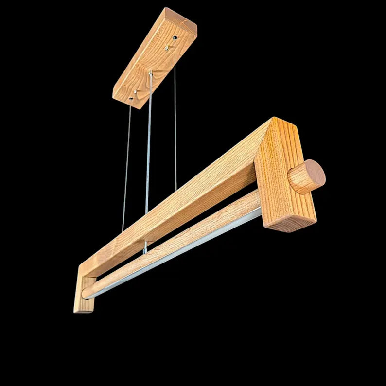 Handmade Wood Linear Pendant Light - Dimmable Wood Ceiling Lamp - Light Fixture for Dining Room, Kitchen Island or Living Room - Home Decor