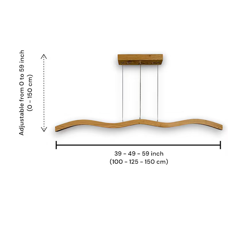 Handmade Wood Pendant Light - Curved Led Chandelier - Wood Linear Ceiling Lamp -Light Fixture for Dining Room, Kitchen Island or Living Room (Copy)