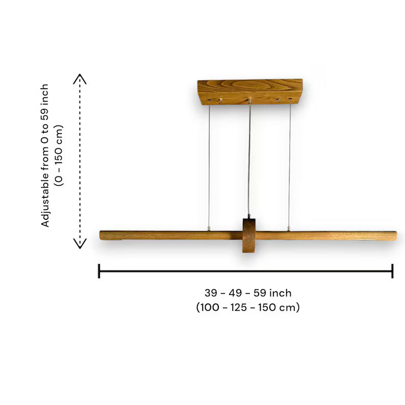 Handmade Wood Pendant Light - Dimmable Linear Chandelier - Wood Ceiling Lamp - Light Fixture for Dining Room, Kitchen Island or Living Room
