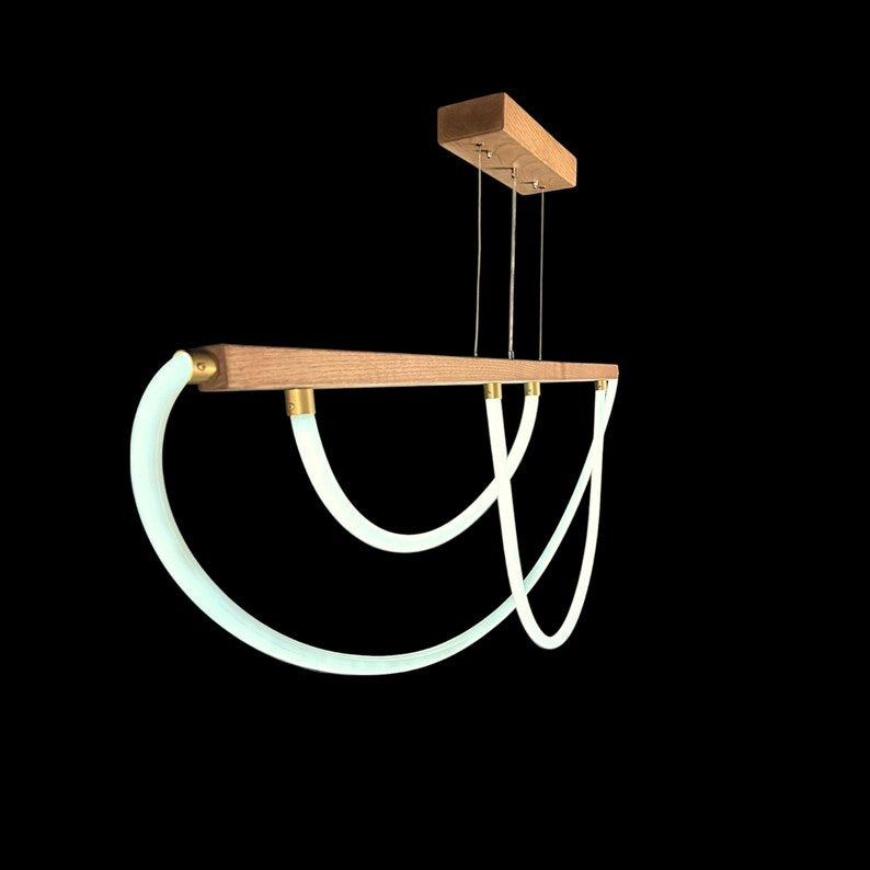 Handmade Wood Pendant Light - Dimmable Led Chandelier - Home Decor Lighting - Light Fixture for Dining Room, Kitchen Island or Living Room