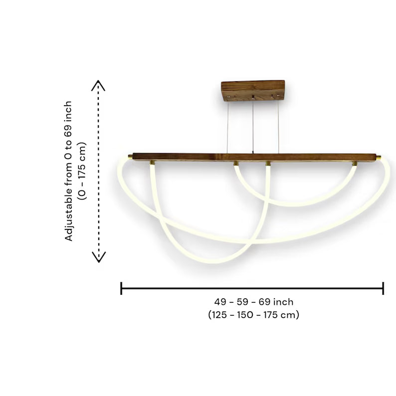 Handmade Wood Pendant Light - Dimmable Led Chandelier - Home Decor Lighting - Light Fixture for Dining Room, Kitchen Island or Living Room