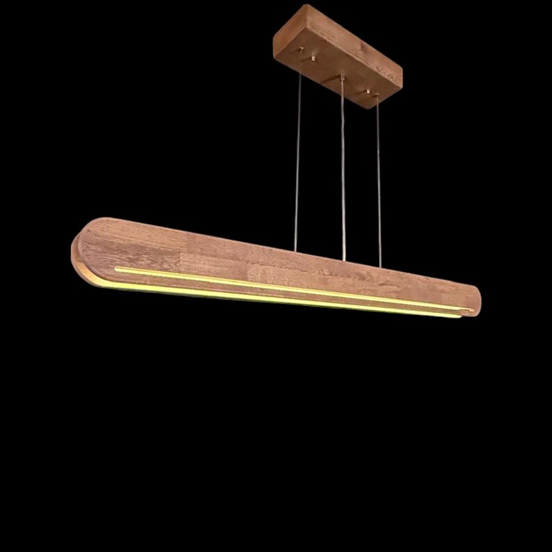 Wood Pendant Light - Dimmable Linear Led Ceiling Lamp - Home Decor Lighting - Light Fixture for Dining Room, Kitchen Island or Living Room
