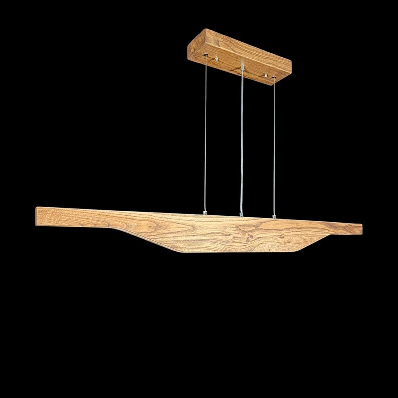 Handmade Wood Pendant Light - Modern Linear Chandelier -Light Fixture for Dining Room, Kitchen Island or Living Room - Dimmable Ceiling Lamp