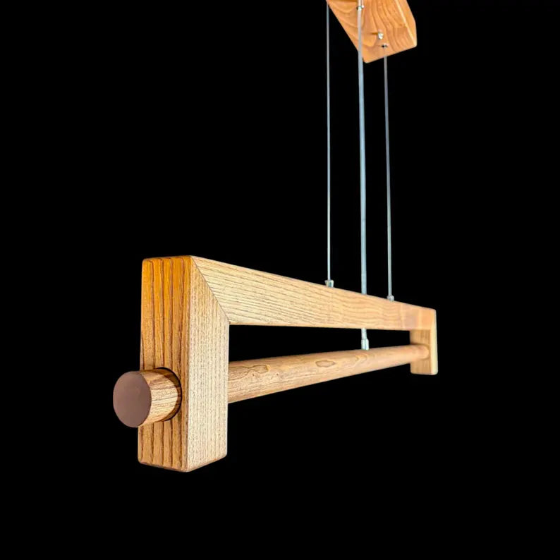 Handmade Wood Linear Pendant Light - Dimmable Wood Ceiling Lamp - Light Fixture for Dining Room, Kitchen Island or Living Room - Home Decor