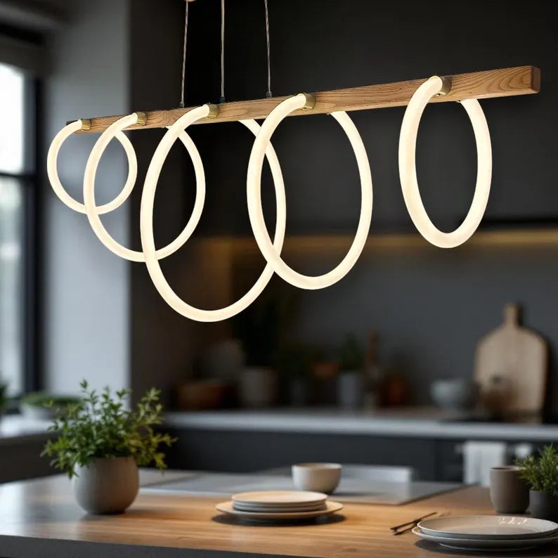 Handmade Wood Pendant Light - Dimmable Led Ceiling Lamp - Light Fixture for Dining Room, Kitchen Island or Living Room - Home Decor Light