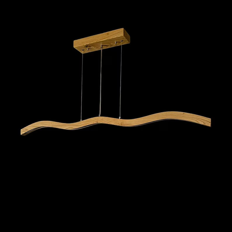 Handmade Wood Pendant Light - Curved Led Chandelier - Wood Linear Ceiling Lamp -Light Fixture for Dining Room, Kitchen Island or Living Room (Copy)