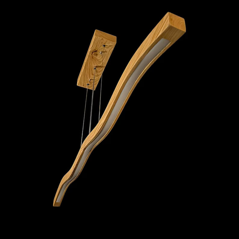 Handmade Wood Pendant Light - Curved Led Chandelier - Wood Linear Ceiling Lamp -Light Fixture for Dining Room, Kitchen Island or Living Room (Copy)