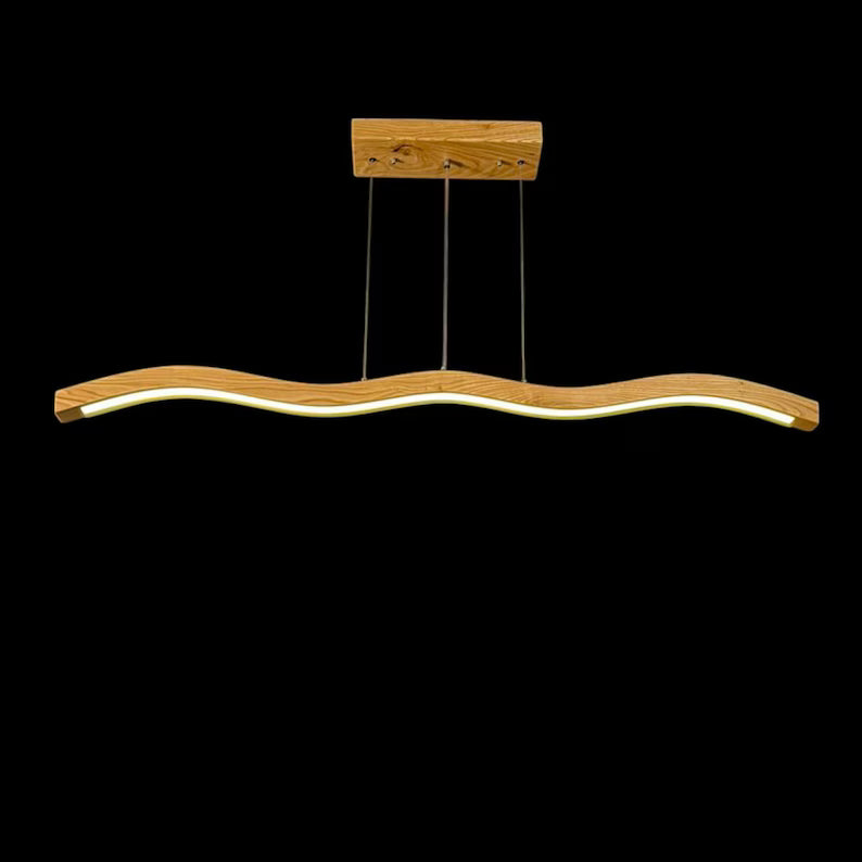 Handmade Wood Pendant Light - Curved Led Chandelier - Wood Linear Ceiling Lamp -Light Fixture for Dining Room, Kitchen Island or Living Room (Copy)
