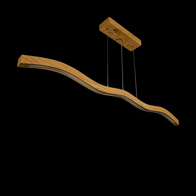 Handmade Wood Pendant Light - Curved Led Chandelier - Wood Linear Ceiling Lamp -Light Fixture for Dining Room, Kitchen Island or Living Room (Copy)