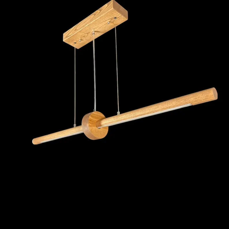Handmade Wood Pendant Light - Dimmable Linear Chandelier - Wood Ceiling Lamp - Light Fixture for Dining Room, Kitchen Island or Living Room