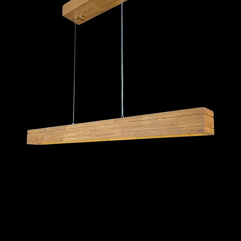 Wood Pendant Light - Handmade Wood Linear Ceiling Lamp - Home Decor Lighting - Light Fixture for Dining Room, Kitchen Island or Living Room