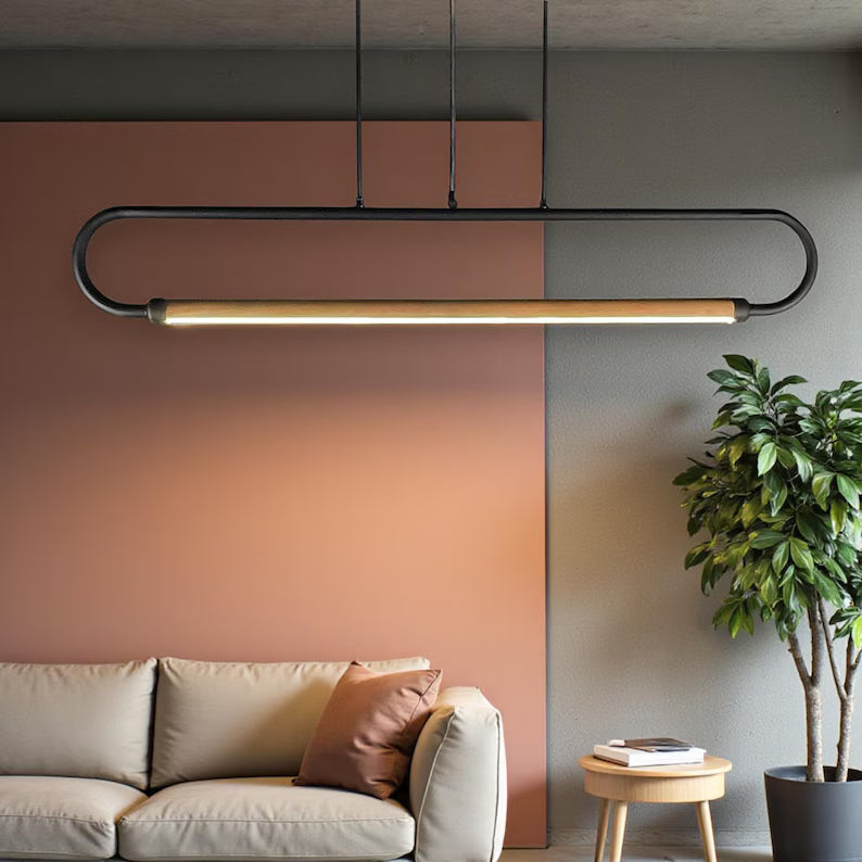 Wood and Metal LED Pendant Light - Modern Led Chandelier -Light Fixture for Dining Room, Kitchen Island or Living Room - Home Decor Lighting