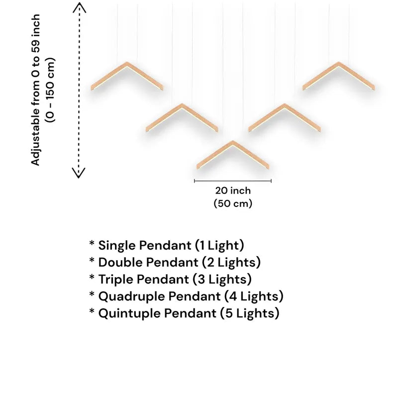 V-Shaped Wooden Chandelier: Handmade Oak LED Pendant Light