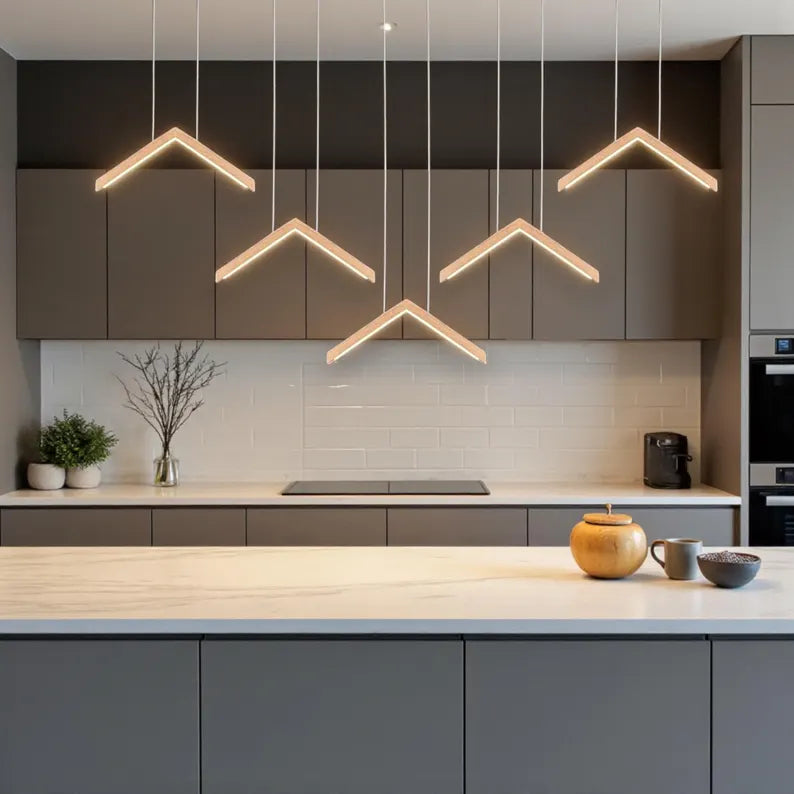 V-Shaped Wooden Chandelier: Handmade Oak LED Pendant Light