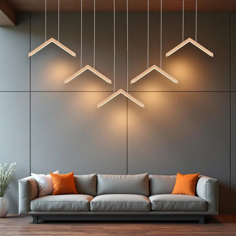 V-Shaped Wooden Chandelier: Handmade Oak LED Pendant Light