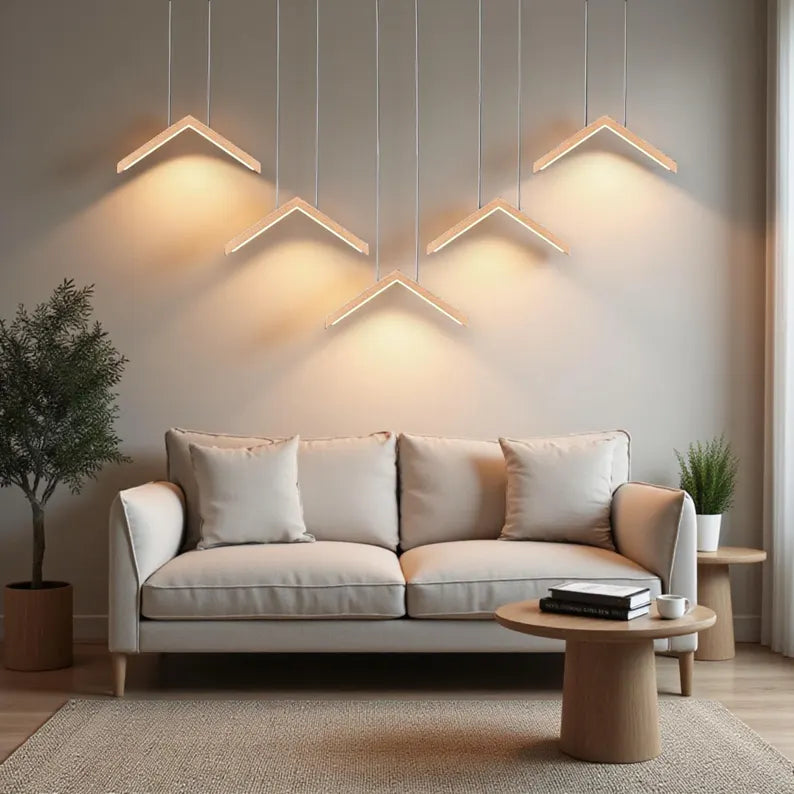 V-Shaped Wooden Chandelier: Handmade Oak LED Pendant Light