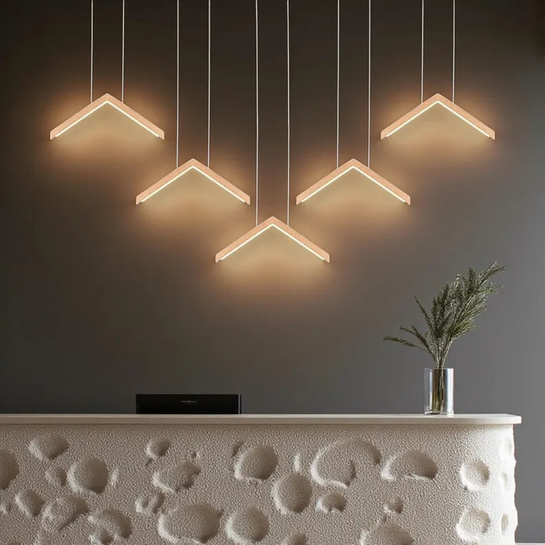 V-Shaped Wooden Chandelier: Handmade Oak LED Pendant Light
