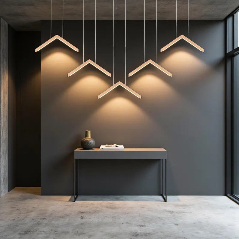 V-Shaped Wooden Chandelier: Handmade Oak LED Pendant Light