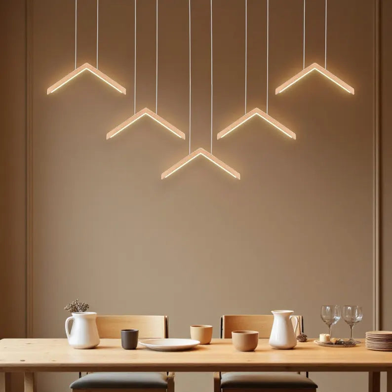 V-Shaped Wooden Chandelier: Handmade Oak LED Pendant Light