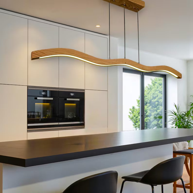 Handmade Wood Pendant Light - Curved Led Chandelier - Wood Linear Ceiling Lamp -Light Fixture for Dining Room, Kitchen Island or Living Room (Copy)