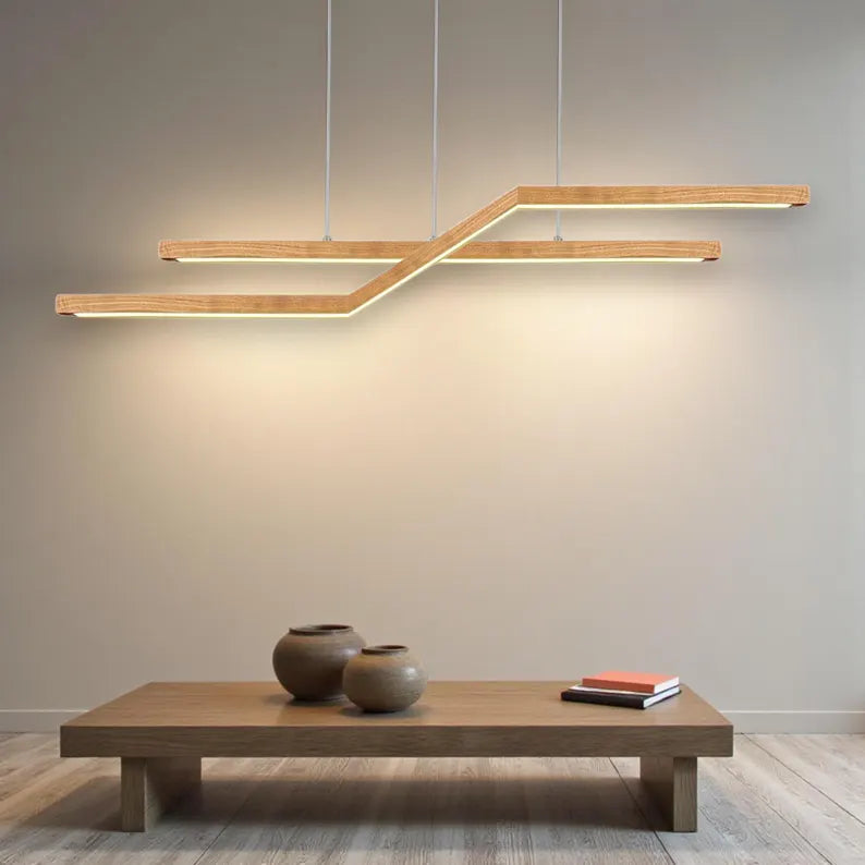 Wooden Led Pendant Lamp - Handmade Led Linear Chandelier - Home Decor Lighting -Light Fixture for Dining Room, Kitchen Island or Living Room