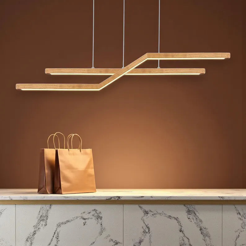 Wooden Led Pendant Lamp - Handmade Led Linear Chandelier - Home Decor Lighting -Light Fixture for Dining Room, Kitchen Island or Living Room